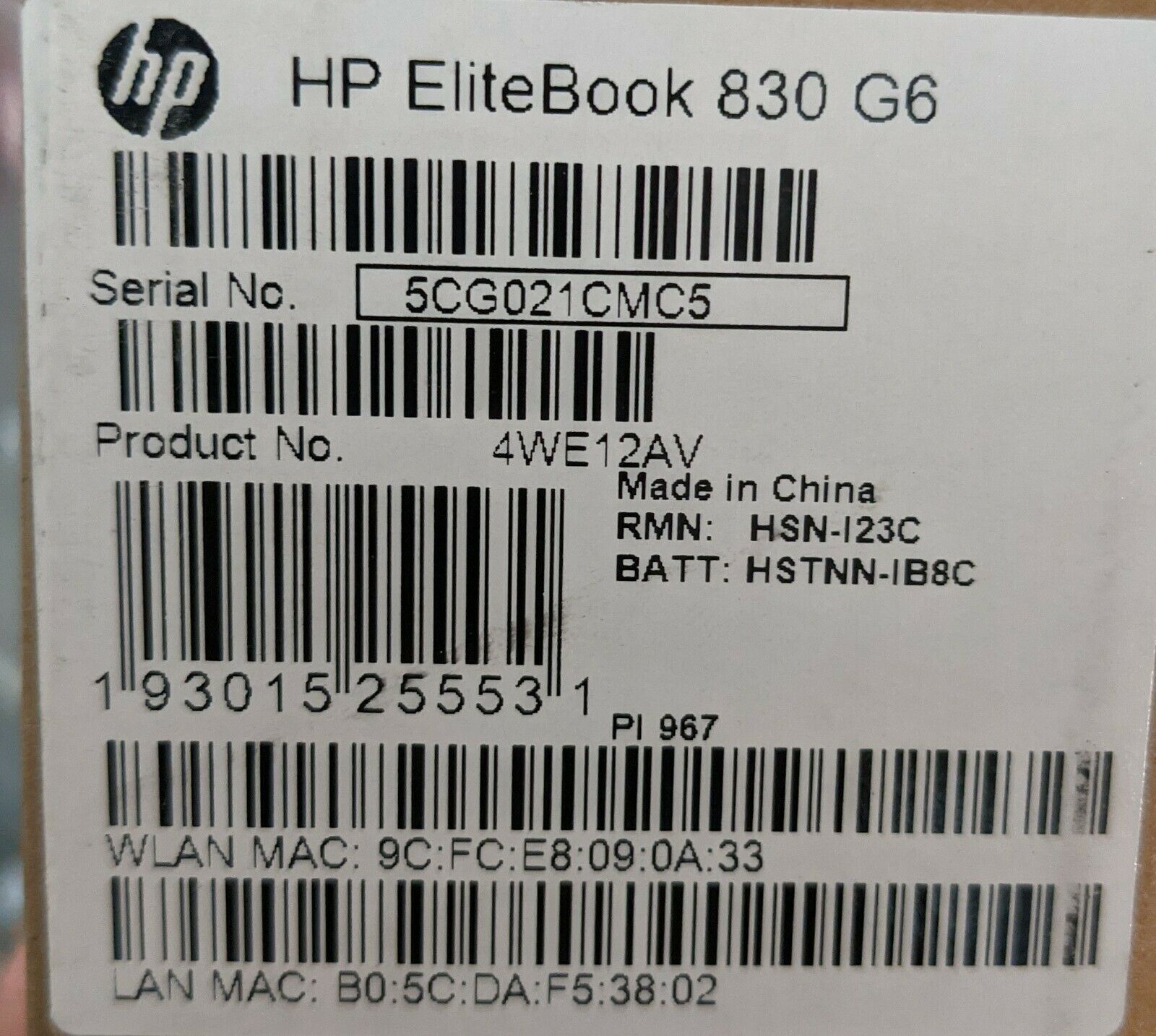 HP EliteBook 830 G6 / i7 / 8GB RAM / 256GB SSD / Win10 Pro / IR Cam / Garantie