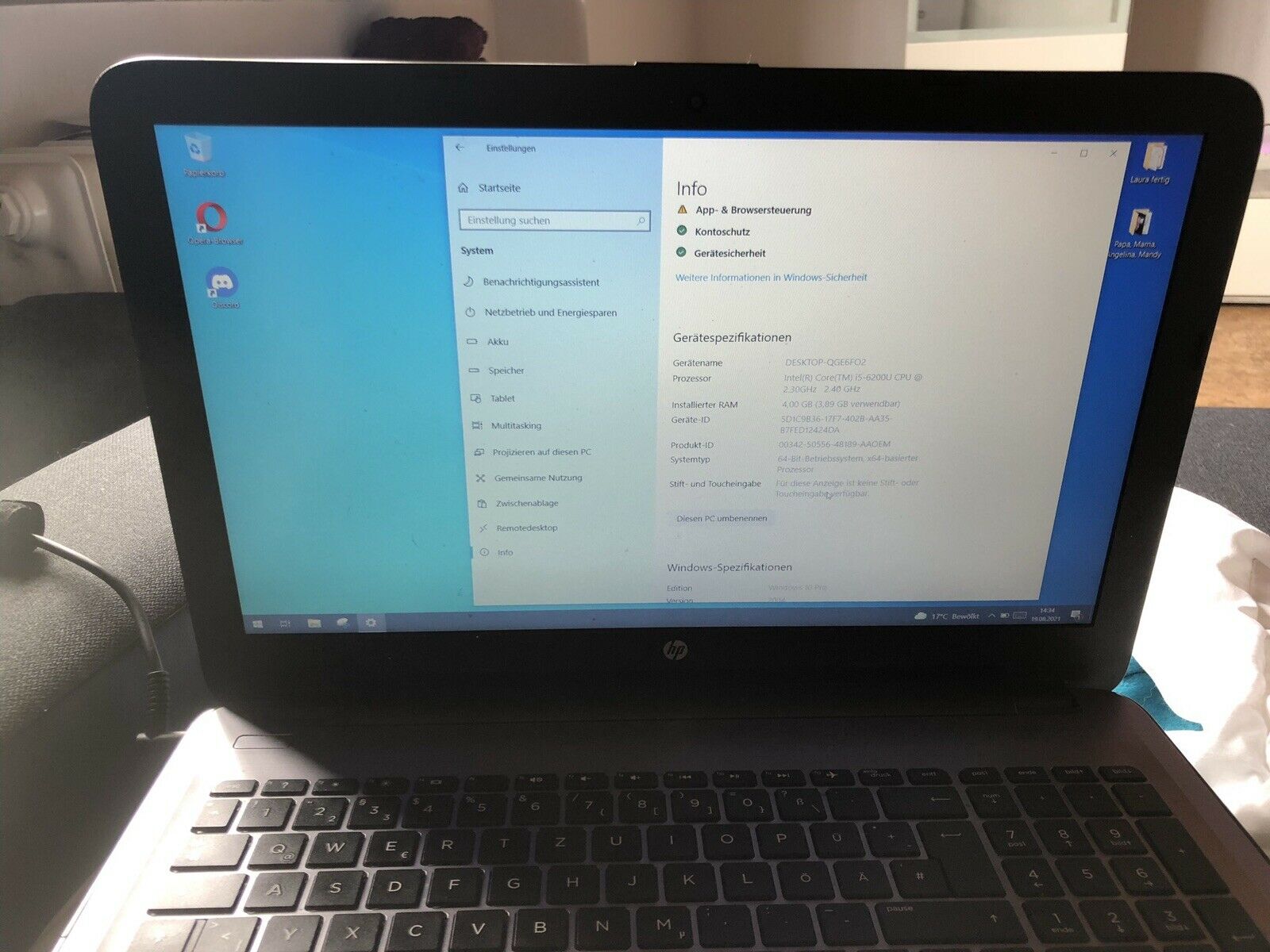 HP Laptop 15,6″ HP 250 G5 Core i5 6200U 2,3GHz 4GB FHD Webcam / Guter Zustand